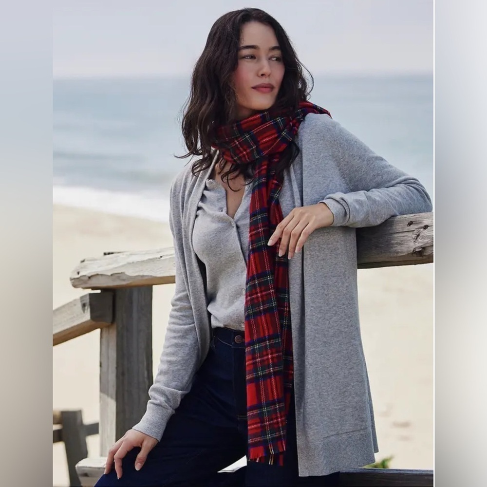 Lands' End Women's 1X Cotton Gray Heather‎ Long Sleeve Open Cardigan Sweater
